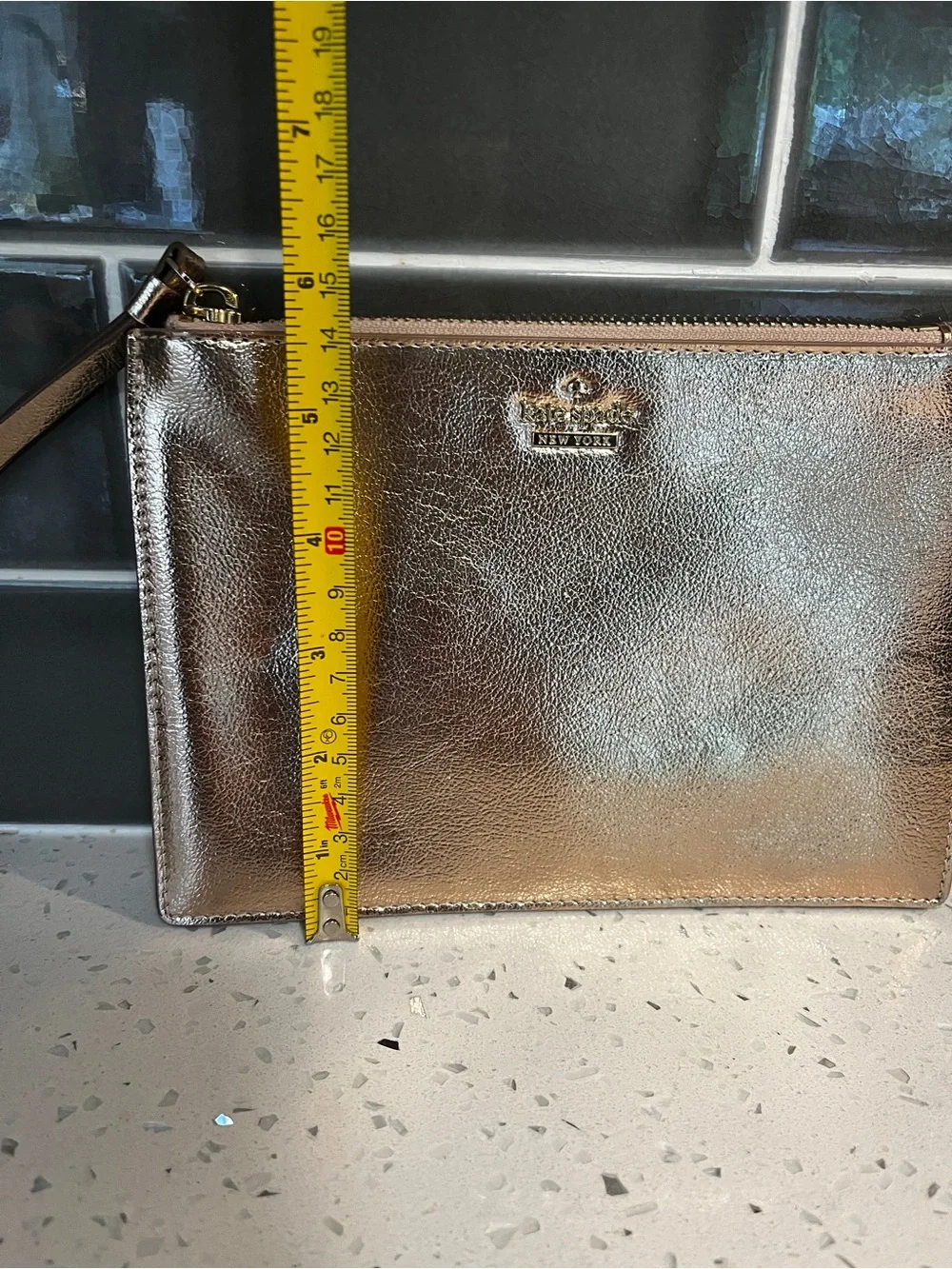 Kate Spade New York Metallic Rose Gold Leather Wristlet Clutch